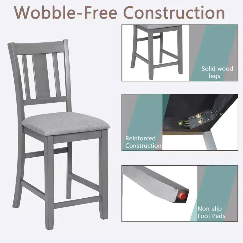 Lot de 4 chaises de salle à manger, chaises de cuisine en bois avec assise rembourrée et dossier à lattes, tabourets de bar rembourrés de style ferme, lot de 4