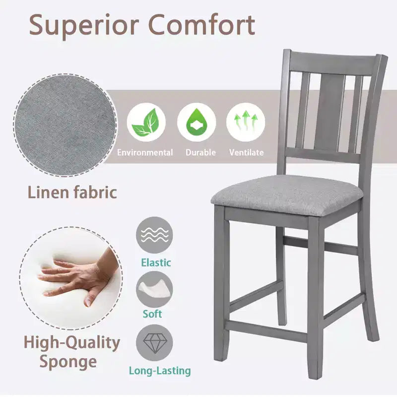 Lot de 4 chaises de salle à manger, chaises de cuisine en bois avec assise rembourrée et dossier à lattes, tabourets de bar rembourrés de style ferme, lot de 4