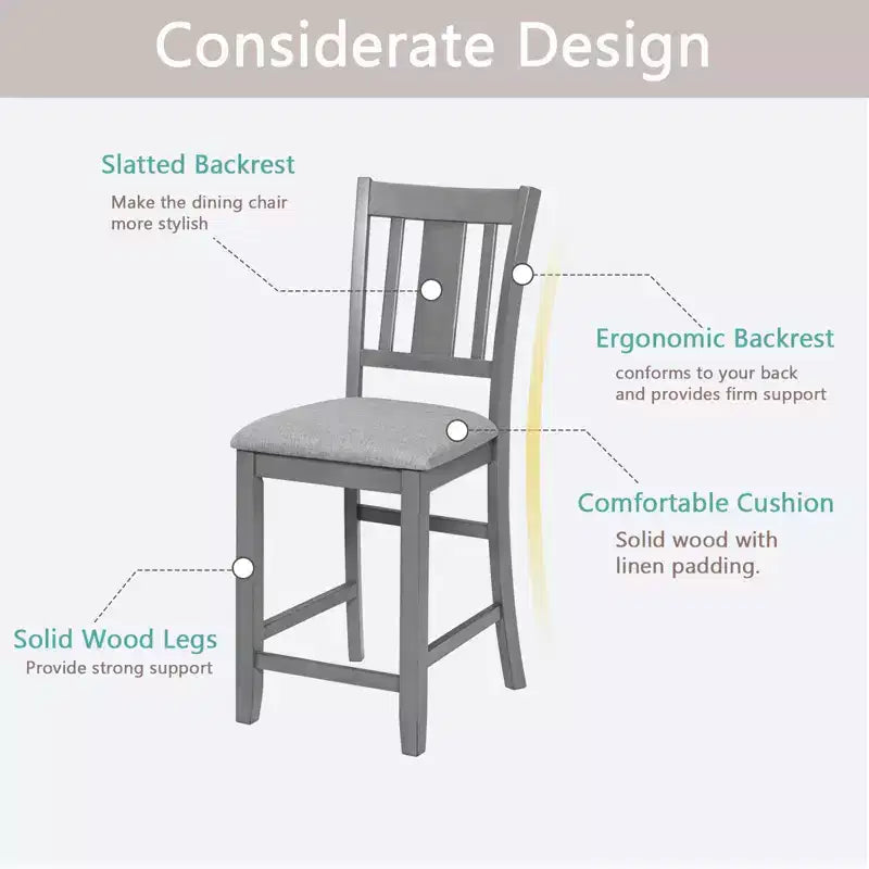 Lot de 4 chaises de salle à manger, chaises de cuisine en bois avec assise rembourrée et dossier à lattes, tabourets de bar rembourrés de style ferme, lot de 4
