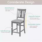Lot de 4 chaises de salle à manger, chaises de cuisine en bois avec assise rembourrée et dossier à lattes, tabourets de bar rembourrés de style ferme, lot de 4