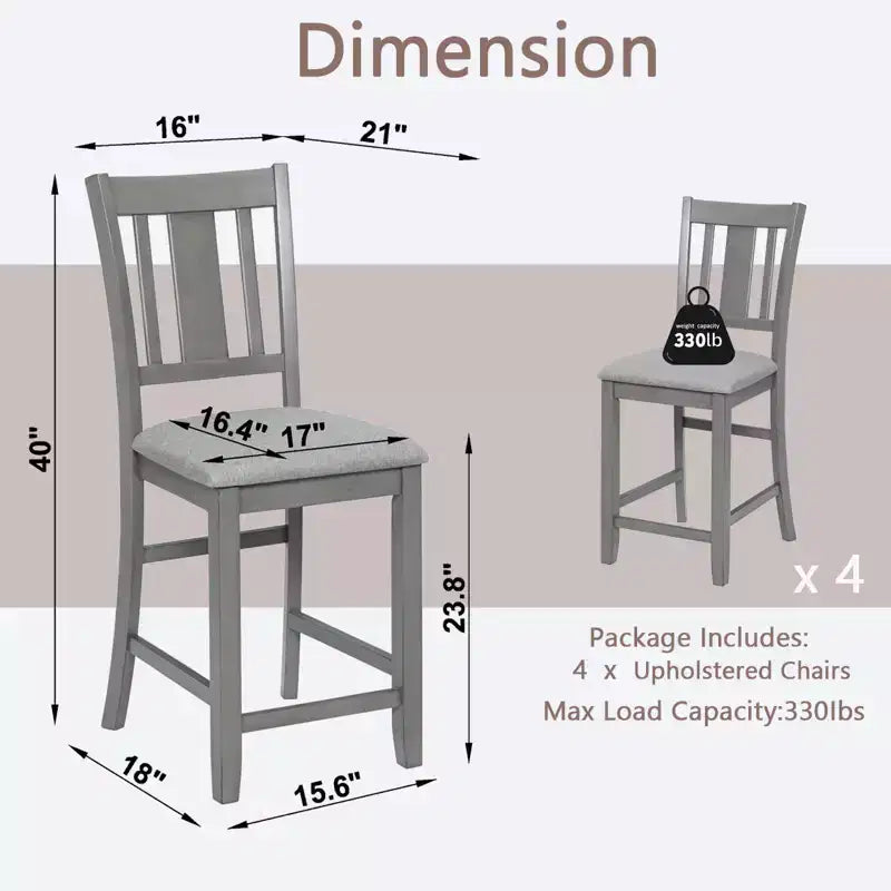 Lot de 4 chaises de salle à manger, chaises de cuisine en bois avec assise rembourrée et dossier à lattes, tabourets de bar rembourrés de style ferme, lot de 4
