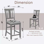 Lot de 4 chaises de salle à manger, chaises de cuisine en bois avec assise rembourrée et dossier à lattes, tabourets de bar rembourrés de style ferme, lot de 4