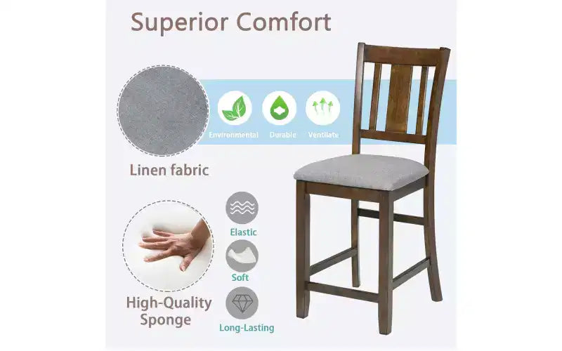 Lot de 4 chaises de salle à manger, chaises de cuisine en bois avec assise rembourrée et dossier à lattes, tabourets de bar rembourrés de style ferme, lot de 4