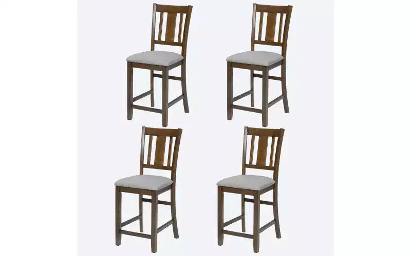 Lot de 4 chaises de salle à manger, chaises de cuisine en bois avec assise rembourrée et dossier à lattes, tabourets de bar rembourrés de style ferme, lot de 4