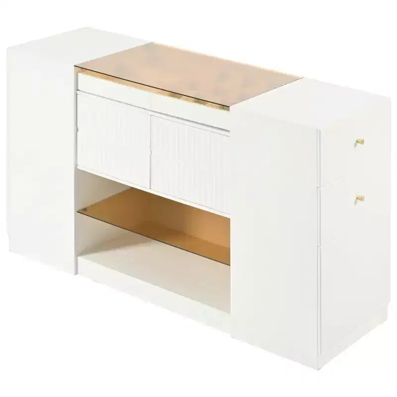 GDFStudio Ken Meuble Coiffeuse/Commode et Rangement d'Îlot Multifonctionnel avec Plateau en Verre et Tiroirs