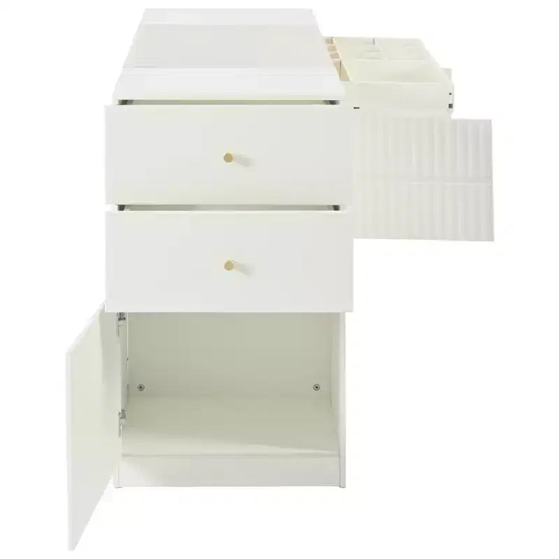GDFStudio Ken Meuble Coiffeuse/Commode et Rangement d'Îlot Multifonctionnel avec Plateau en Verre et Tiroirs