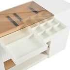 GDFStudio Ken Meuble Coiffeuse/Commode et Rangement d'Îlot Multifonctionnel avec Plateau en Verre et Tiroirs