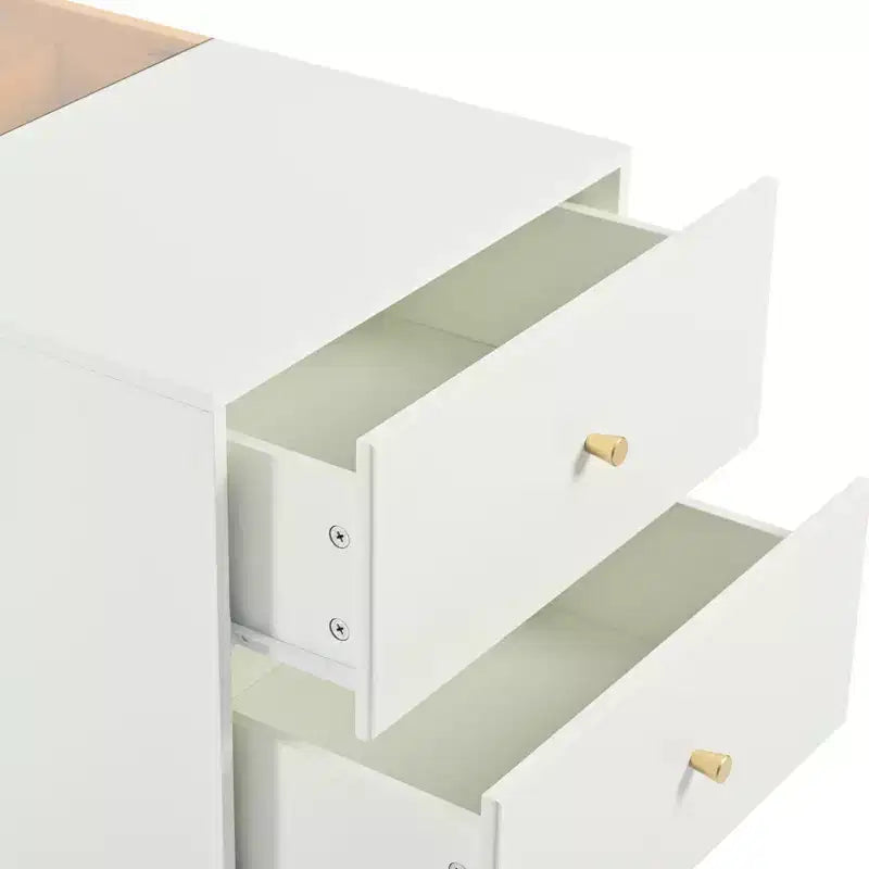 GDFStudio Ken Meuble Coiffeuse/Commode et Rangement d'Îlot Multifonctionnel avec Plateau en Verre et Tiroirs