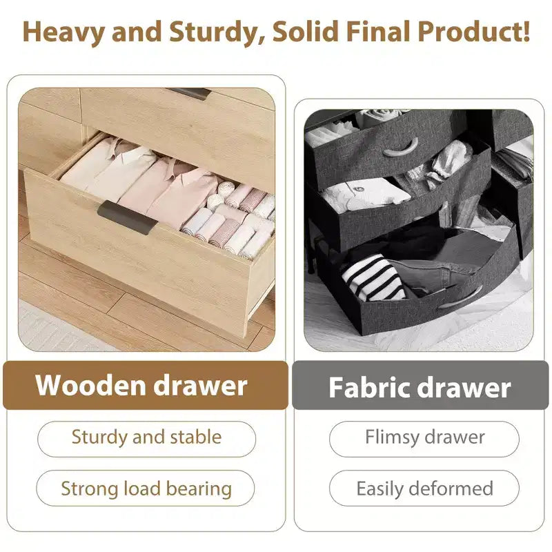 COZONY 47 Commode moderne avec prises USB, commode de rangement en bois à 6 tiroirs pour chambre et salon