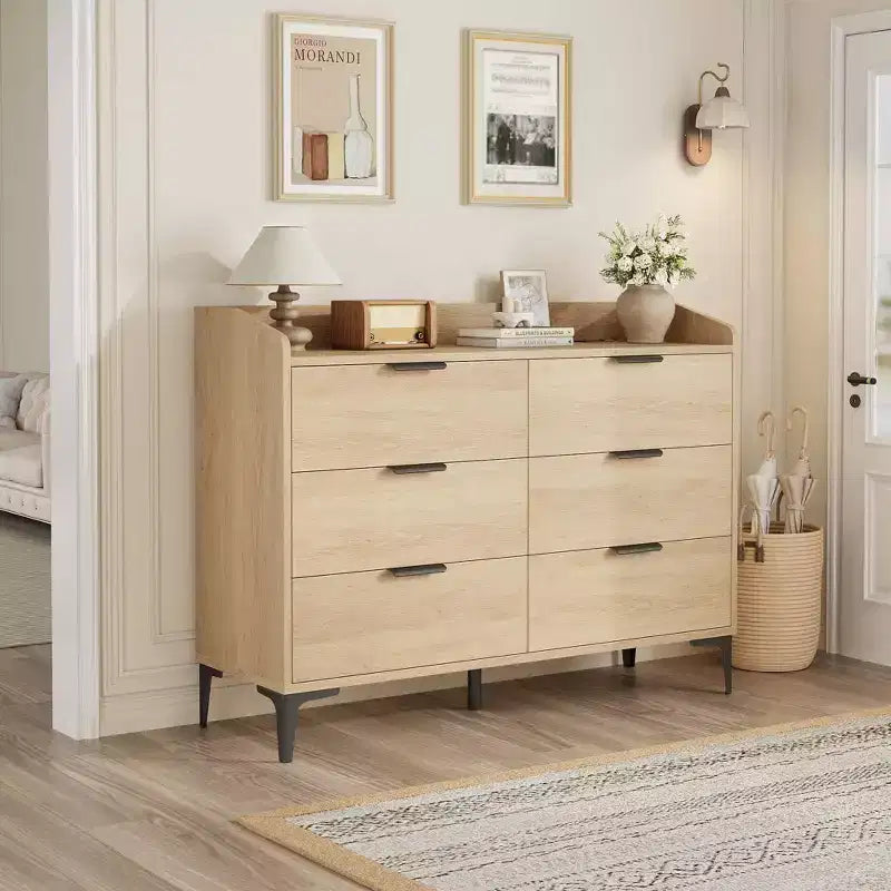 COZONY 47 Commode moderne avec prises USB, commode de rangement en bois à 6 tiroirs pour chambre et salon