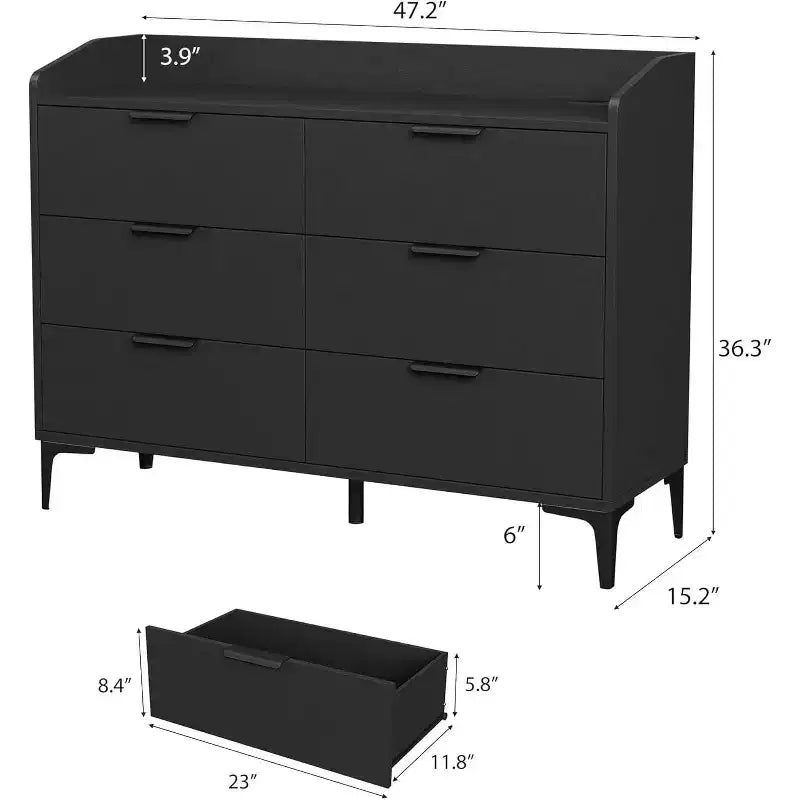 COZONY 47 Commode moderne avec prises USB, commode de rangement en bois à 6 tiroirs pour chambre et salon