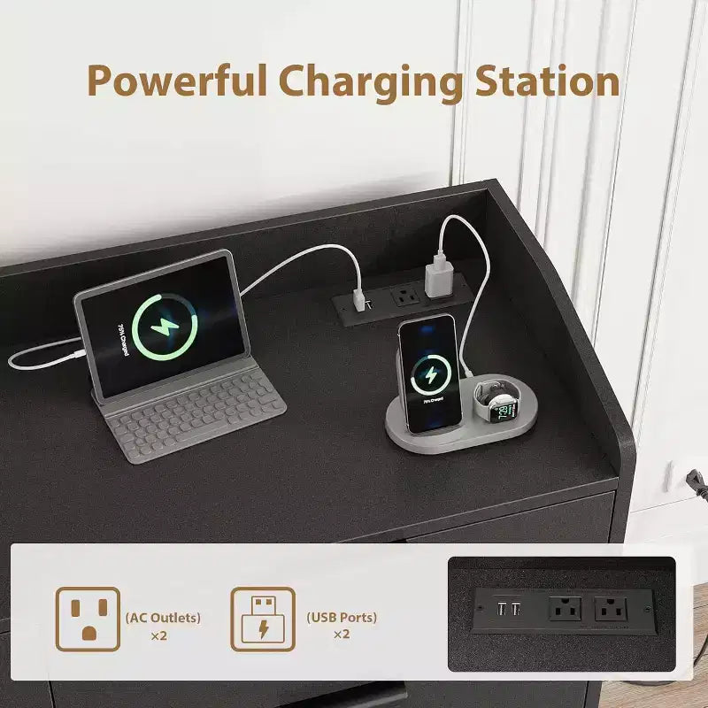 COZONY 47 Commode moderne avec prises USB, commode de rangement en bois à 6 tiroirs pour chambre et salon