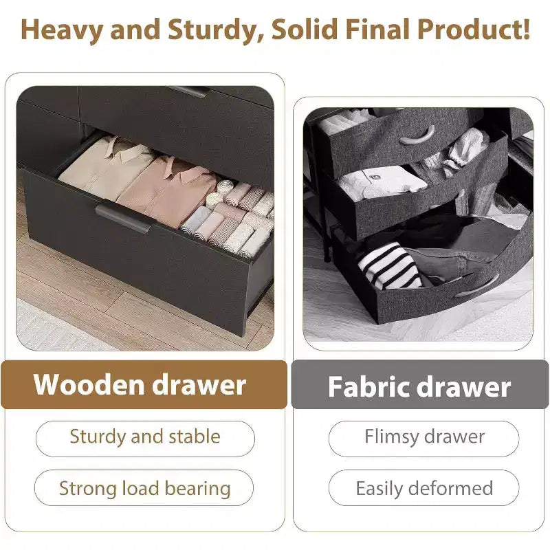 COZONY 47 Commode moderne avec prises USB, commode de rangement en bois à 6 tiroirs pour chambre et salon