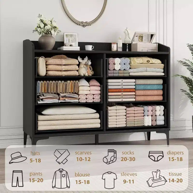 COZONY 47 Commode moderne avec prises USB, commode de rangement en bois à 6 tiroirs pour chambre et salon