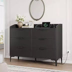 COZONY 47 Modern Dresser with USB Power Outlets, 6-Drawer Wooden Storage Chest for Bedroom & Living Room