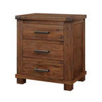Table de chevet GDFStudio Ken Rustique en bois massif avec 3 tiroirs (lot de 2)