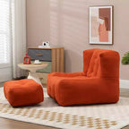 Pouf géant en velours doux avec repose-pieds, avec mousse à mémoire de forme, fauteuil d'appoint moderne pour salon, chambre, appartement, rouge