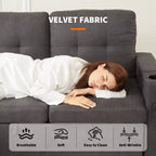 Canapé-lit d'angle 84" avec couchage gigogne - Canapé nuage convertible en velours côtelé moelleux avec méridienne de rangement et chargement USB, modulaire confortable en L
