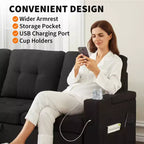 Canapé-lit d'angle 84" avec couchage gigogne - Canapé nuage convertible en velours côtelé moelleux avec méridienne de rangement et chargement USB, modulaire confortable en L