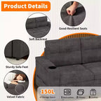 Canapé-lit d'angle 84" avec couchage gigogne - Canapé nuage convertible en velours côtelé moelleux avec méridienne de rangement et chargement USB, modulaire confortable en L