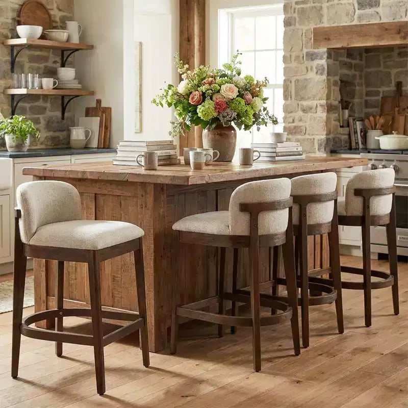 Tabourets de comptoir rembourrés Christopher Knight Home Stephanie Farmhouse en bois d'hévéa avec dossier incurvé (lot de 4)