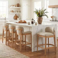 Christopher Knight Home Stephanie Farmhouse Rubberwood Upholstered Counter Stools with Curved Backrest (Set of 4)