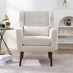 Fauteuil d'appoint moderne, fauteuil de lecture tapissé à dossier haut avec tissu chenille et pieds en bois, fauteuil lounge avocat pour salon ou chambre à coucher