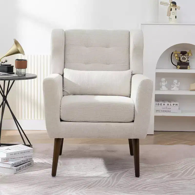 Fauteuil d'appoint moderne, fauteuil de lecture tapissé à dossier haut avec tissu chenille et pieds en bois, fauteuil lounge avocat pour salon ou chambre à coucher