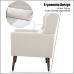 Fauteuil d'appoint moderne, fauteuil de lecture tapissé à dossier haut avec tissu chenille et pieds en bois, fauteuil lounge avocat pour salon ou chambre à coucher