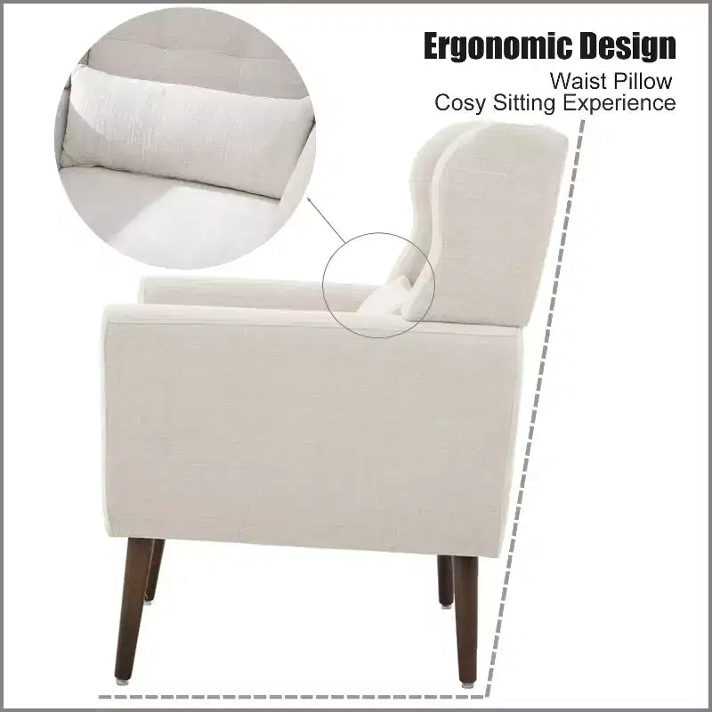 Fauteuil d'appoint moderne, fauteuil de lecture tapissé à dossier haut avec tissu chenille et pieds en bois, fauteuil lounge avocat pour salon ou chambre à coucher