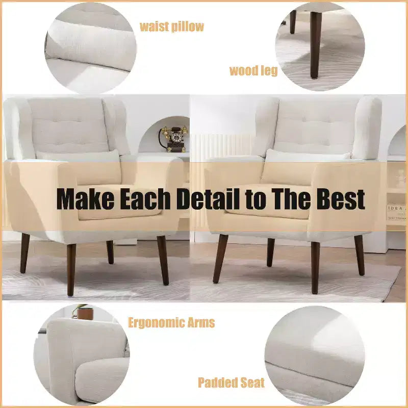 Fauteuil d'appoint moderne, fauteuil de lecture tapissé à dossier haut avec tissu chenille et pieds en bois, fauteuil lounge avocat pour salon ou chambre à coucher
