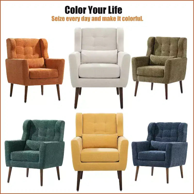 Fauteuil d'appoint moderne, fauteuil de lecture tapissé à dossier haut avec tissu chenille et pieds en bois, fauteuil lounge avocat pour salon ou chambre à coucher