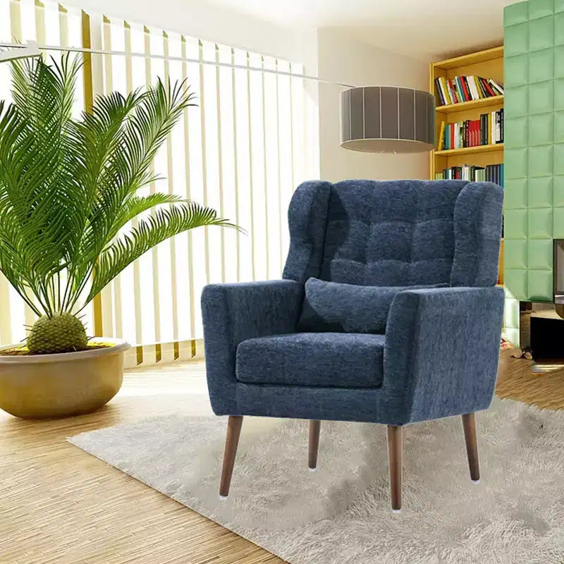 Fauteuil d'appoint moderne, fauteuil de lecture tapissé à dossier haut avec tissu chenille et pieds en bois, fauteuil lounge avocat pour salon ou chambre à coucher