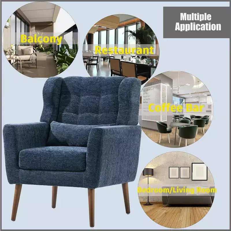 Fauteuil d'appoint moderne, fauteuil de lecture tapissé à dossier haut avec tissu chenille et pieds en bois, fauteuil lounge avocat pour salon ou chambre à coucher