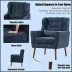 Fauteuil d'appoint moderne, fauteuil de lecture tapissé à dossier haut avec tissu chenille et pieds en bois, fauteuil lounge avocat pour salon ou chambre à coucher