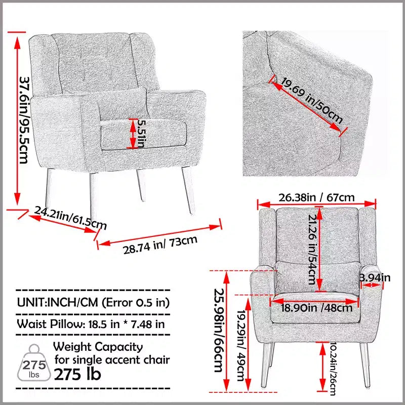 Fauteuil d'appoint moderne, fauteuil de lecture tapissé à dossier haut avec tissu chenille et pieds en bois, fauteuil lounge avocat pour salon ou chambre à coucher