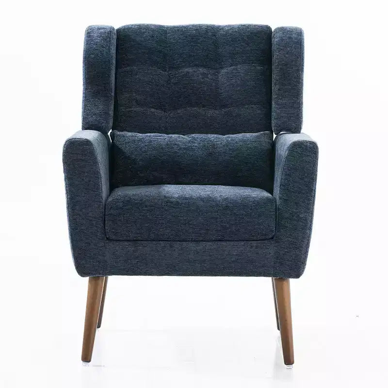 Fauteuil d'appoint moderne, fauteuil de lecture tapissé à dossier haut avec tissu chenille et pieds en bois, fauteuil lounge avocat pour salon ou chambre à coucher