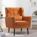 Fauteuil d'appoint moderne, fauteuil de lecture tapissé à dossier haut avec tissu chenille et pieds en bois, fauteuil lounge avocat pour salon ou chambre à coucher