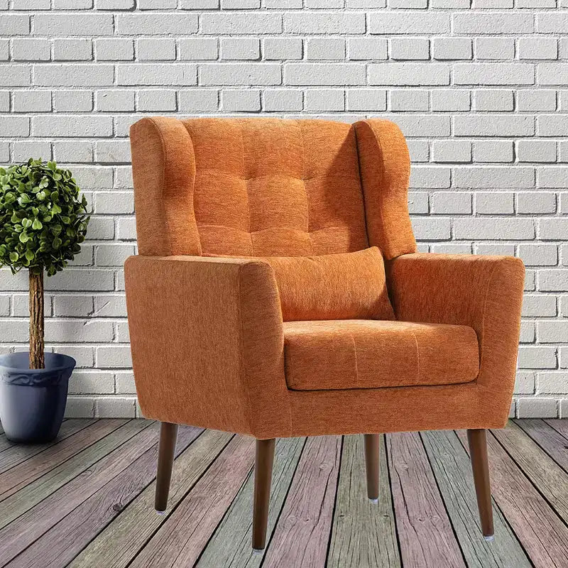 Fauteuil d'appoint moderne, fauteuil de lecture tapissé à dossier haut avec tissu chenille et pieds en bois, fauteuil lounge avocat pour salon ou chambre à coucher