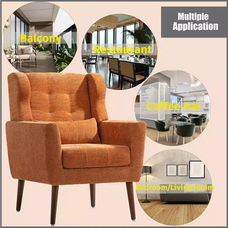 Fauteuil d'appoint moderne, fauteuil de lecture tapissé à dossier haut avec tissu chenille et pieds en bois, fauteuil lounge avocat pour salon ou chambre à coucher