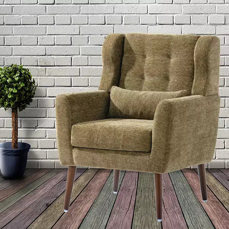 Fauteuil d'appoint moderne, fauteuil de lecture tapissé à dossier haut avec tissu chenille et pieds en bois, fauteuil lounge avocat pour salon ou chambre à coucher