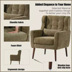 Fauteuil d'appoint moderne, fauteuil de lecture tapissé à dossier haut avec tissu chenille et pieds en bois, fauteuil lounge avocat pour salon ou chambre à coucher