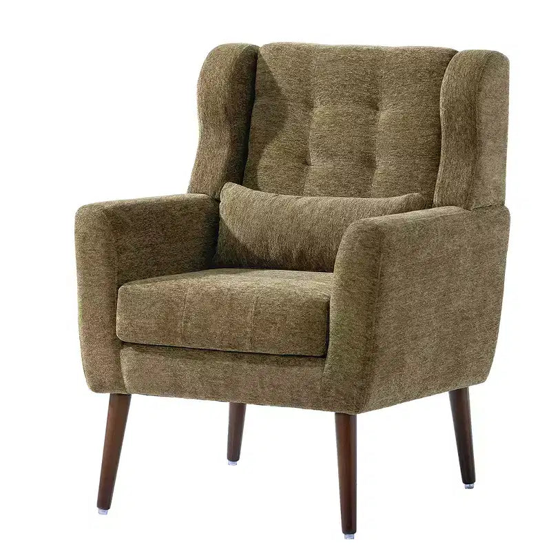 Fauteuil d'appoint moderne, fauteuil de lecture tapissé à dossier haut avec tissu chenille et pieds en bois, fauteuil lounge avocat pour salon ou chambre à coucher