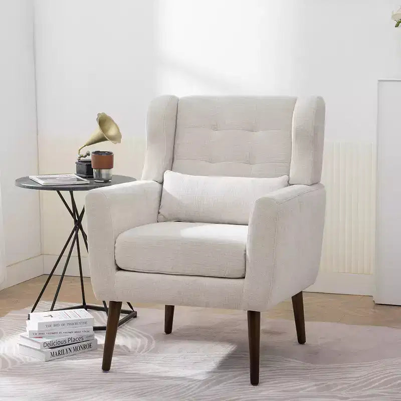 Fauteuil d'appoint moderne, fauteuil de lecture tapissé à dossier haut avec tissu chenille et pieds en bois, fauteuil lounge avocat pour salon ou chambre à coucher