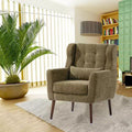 Modern Accent Chair, Upholstered High Back Reading Chair with Chenille Fabric and Wood Legs, Avocado Lounge Armchair for Living Room Bedroom