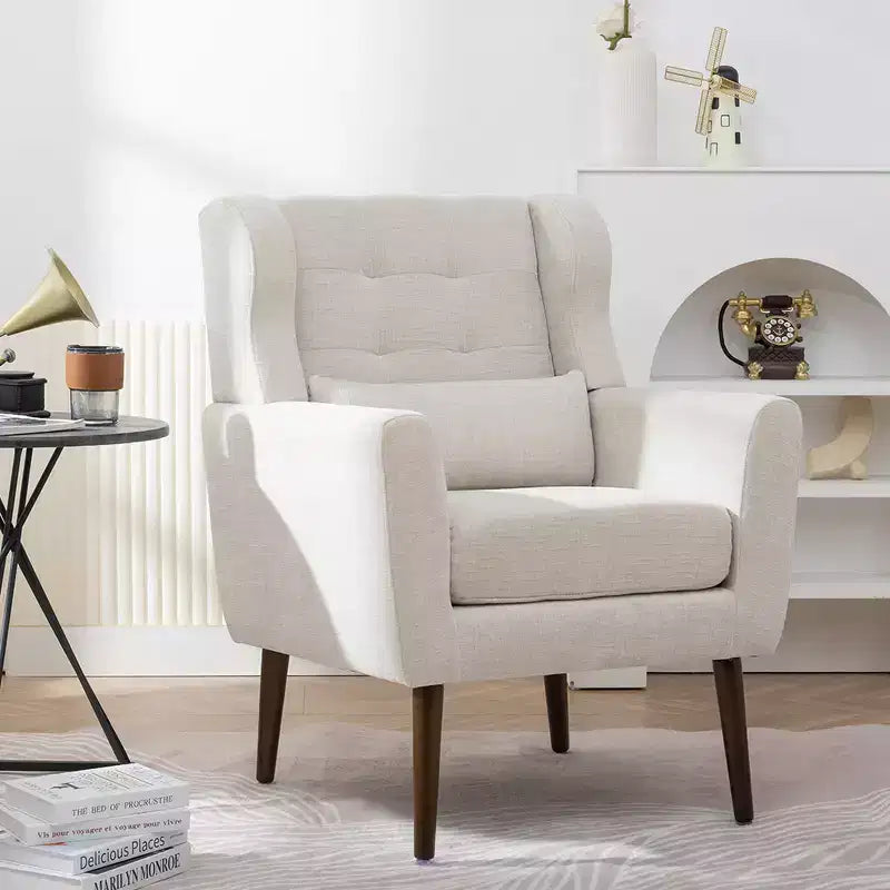 Fauteuil d'appoint moderne, fauteuil de lecture tapissé à dossier haut avec tissu chenille et pieds en bois, fauteuil lounge avocat pour salon ou chambre à coucher