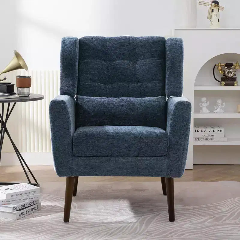Fauteuil d'appoint moderne, fauteuil de lecture tapissé à dossier haut avec tissu chenille et pieds en bois, fauteuil lounge avocat pour salon ou chambre à coucher