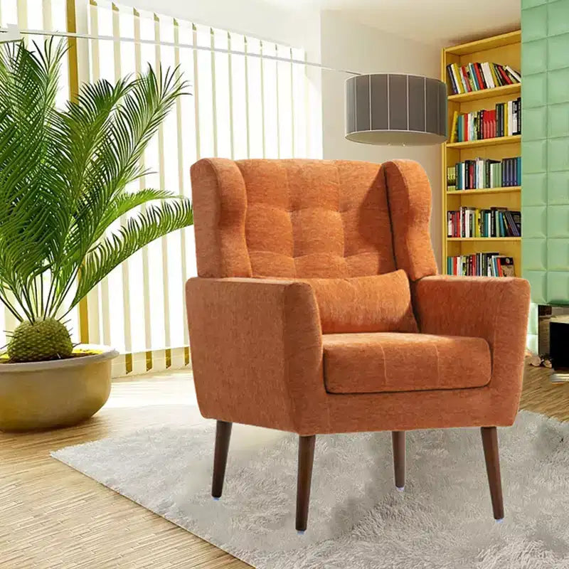 Fauteuil d'appoint moderne, fauteuil de lecture tapissé à dossier haut avec tissu chenille et pieds en bois, fauteuil lounge avocat pour salon ou chambre à coucher