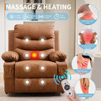 Fauteuil inclinable à bascule en cuir PU avec massage et chauffage, canapé inclinable pivotant avec porte-gobelet, fauteuil à bascule pour salon, chambre, marron