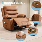 Fauteuil inclinable à bascule en cuir PU avec massage et chauffage, canapé inclinable pivotant avec porte-gobelet, fauteuil à bascule pour salon, chambre, marron